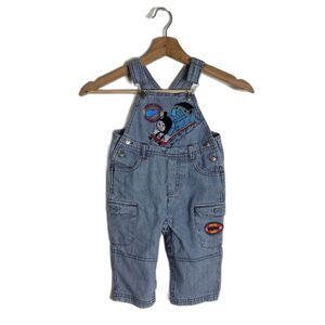 Thomas & Friends Overalls Infant Boys 12M Blue Hickory Stripe Denim Bib Snap Leg